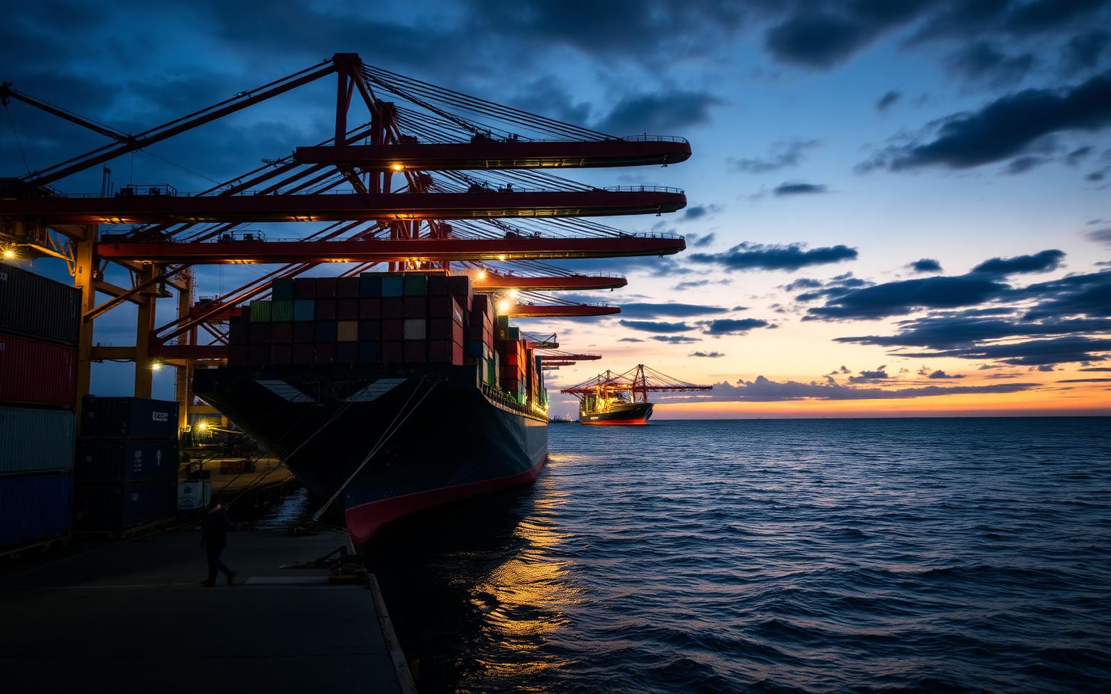 Porto de exportação ao entardecer